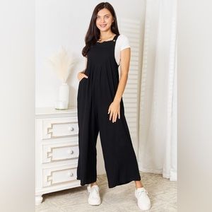 Double Take Full Size Wide Leg Overalls with Pockets - size 10/12